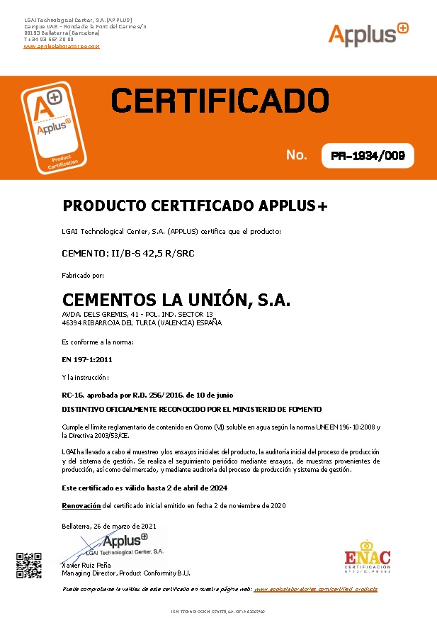 Certificaciones CEMENTOS LA UNION